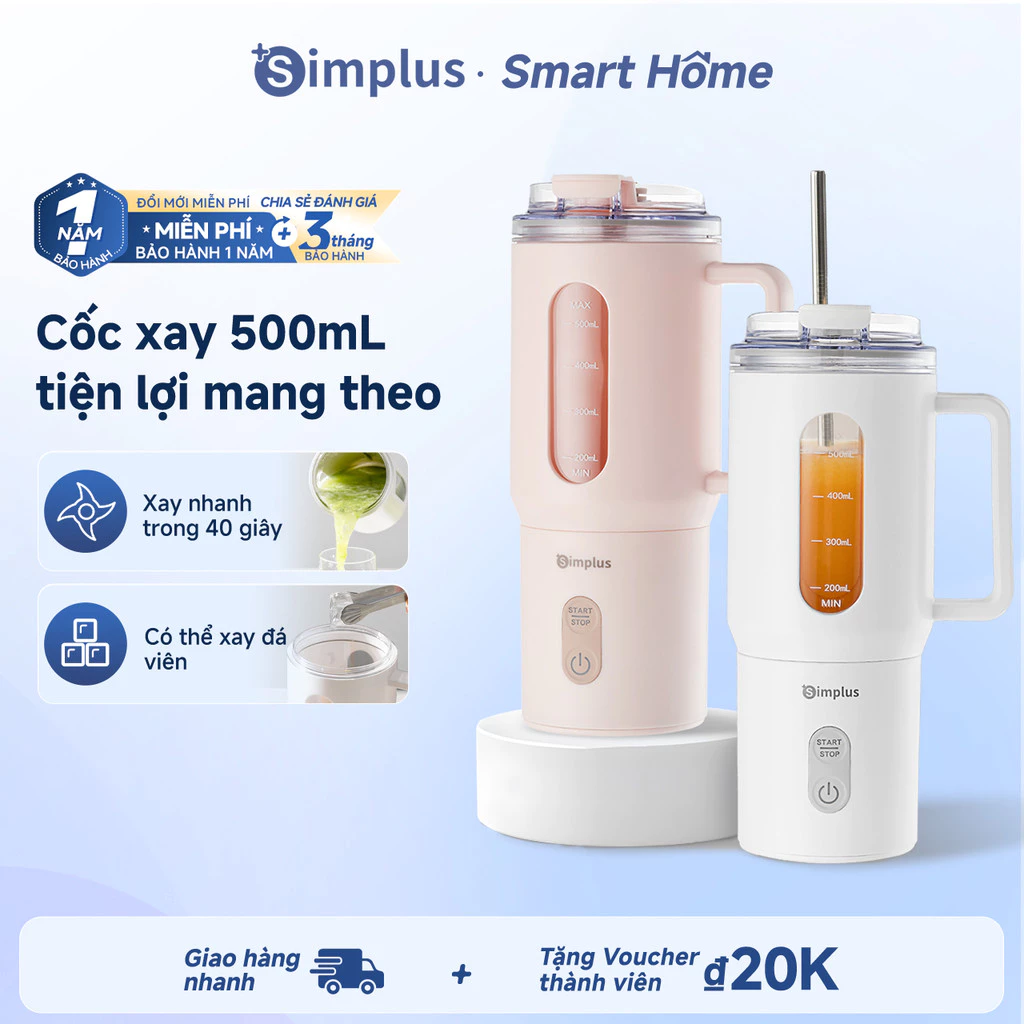 Simplus Máy Xay Sinh Tố Cầm Tay Có Thể Xay Dá Viên Chống Nước IPX6 Cốc Xay Không Dây 500ml ZZJH011