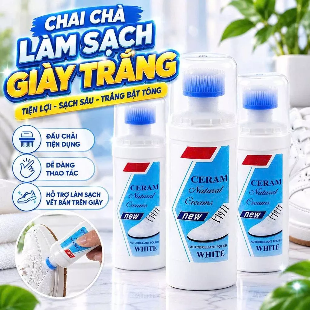 Set 3 chai làm sạch chà giày trắng tích hợp đầu bàn chải tiện lợi