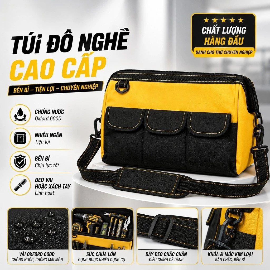 Túi Đựng Đồ Nghề Bền Chắc, Nhiều Ngăn, Có Dây Đeo Dễ Mang