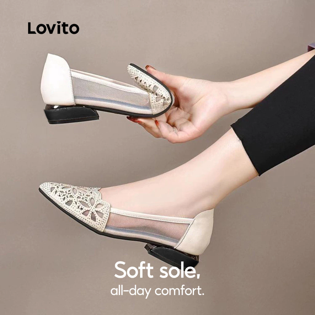 Lovito Thanh Lịch Hoa Trơn Đa Năng Đi Lại Skeleton Thoáng Khí Đáy Mềm Mary Janes Cho Nữ LFA76371