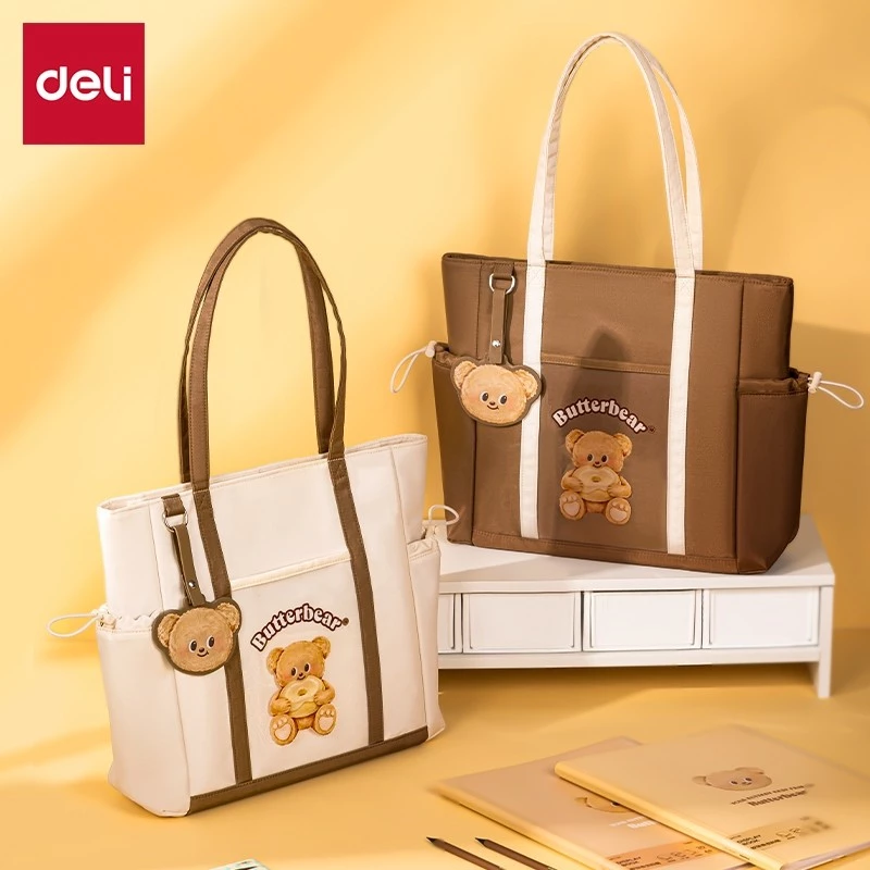 Túi Xách Nữ Tote ButterBear x Deli Túi Học Thêm Đa Năng Gấu Bơ Màu Nâu/Trắng Cỡ Lớn Đựng Vừa A4 Phong Cách Hàn Quốc