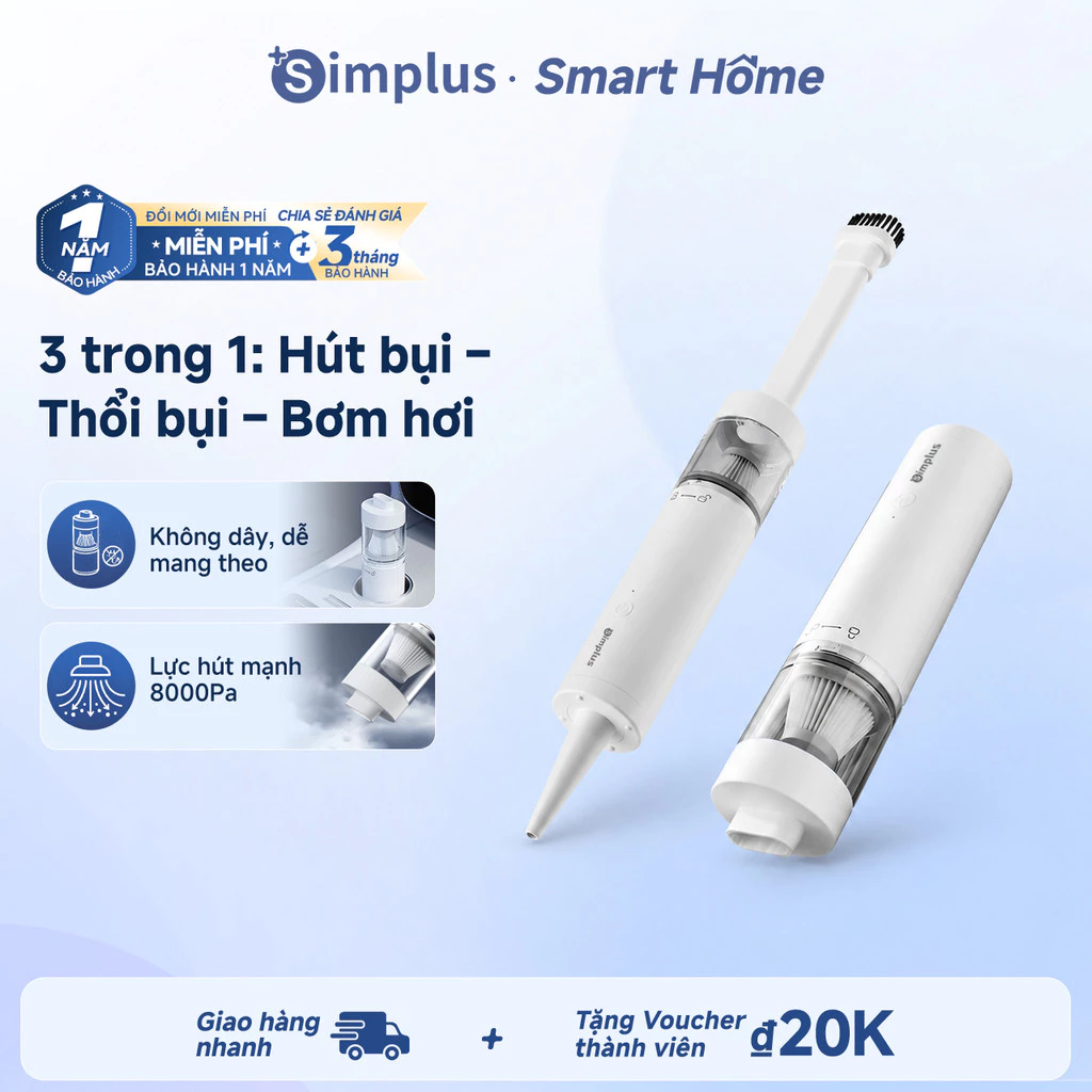 Simplus Máy hút bụi cầm tay  2 trong 1 Thiết kế siêu nhỏ gọn Dễ dàng cất giữ Không dây tiện lợi 8000Pa XCQH018