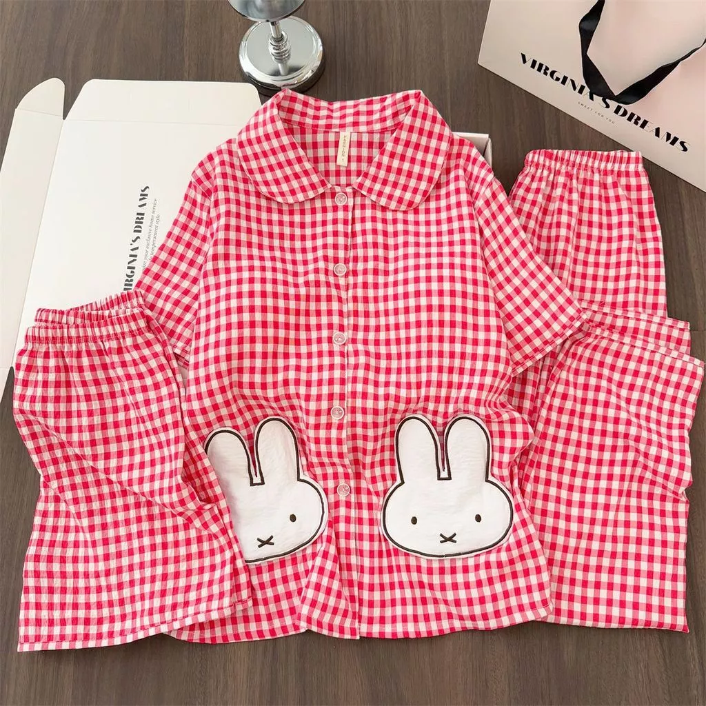 Bộ Đồ Ngủ Nữ 3 Món Cổ Bẻ Cotton Hình Mây Có Đệm Ngực Dễ Thương Ngọt Ngào Mặc Nhà Thoáng Khí Mùa Hè