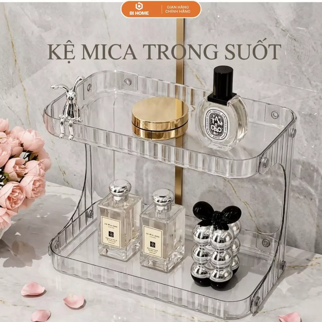 Kệ Đựng Mỹ Phẩm 2 Tầng Nhựa Mica Trong Suốt, Kệ Để Đồ Nhà Tắm Để Bàn Trang Điểm Sang Trọng BIHOME