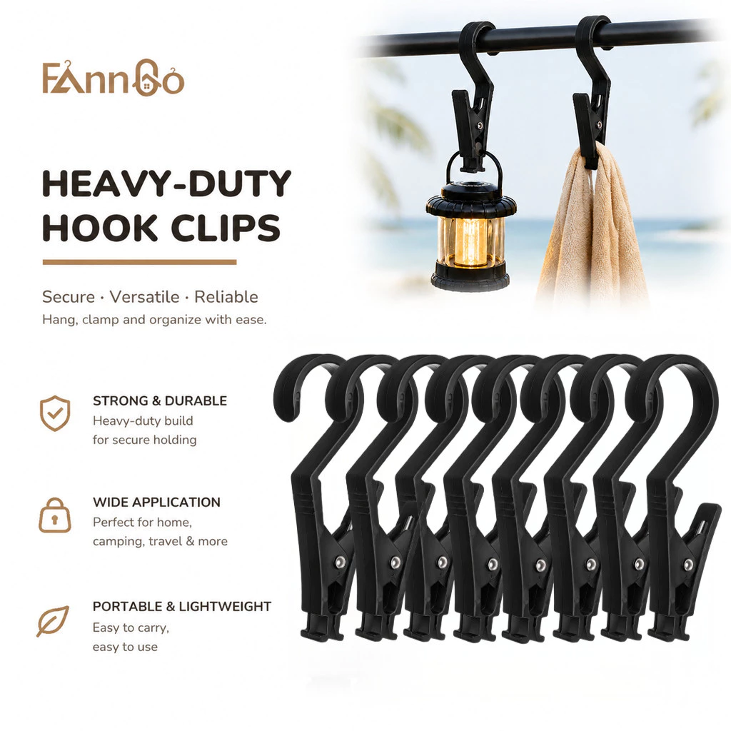 Kẹp đa năng FannGo Heavy-Duty, gói 2/8 chiếc, dùng cho gia đình, du lịch, ngoài trời, an toàn để lau chùi, làm sạch giày và dụng cụ vệ sinh.