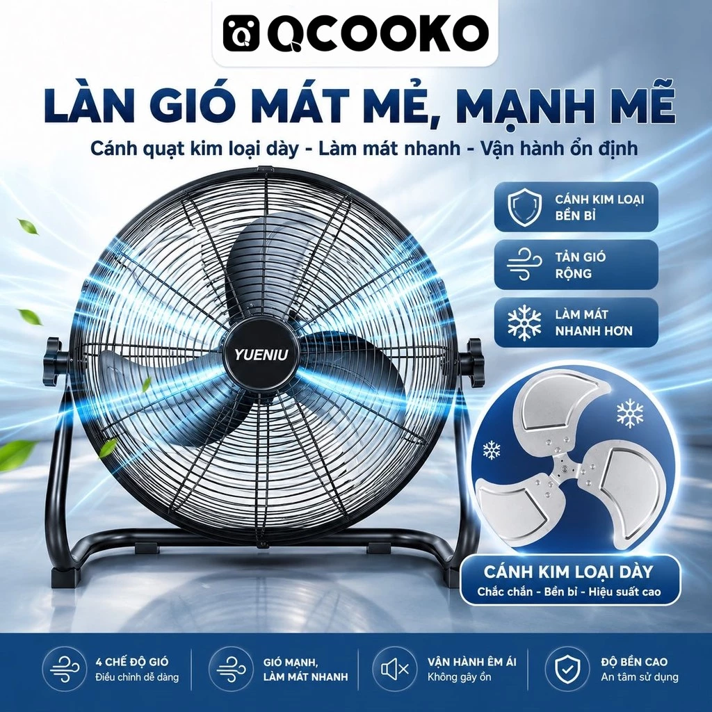 [BH 12 Tháng]Quạt sàn công nghiệp YUENIU 16 công suất mạnh mẽ 130W, Quạt chân quỳ CAO CẤP 4 tốc độ gió, hoạt động êm ái