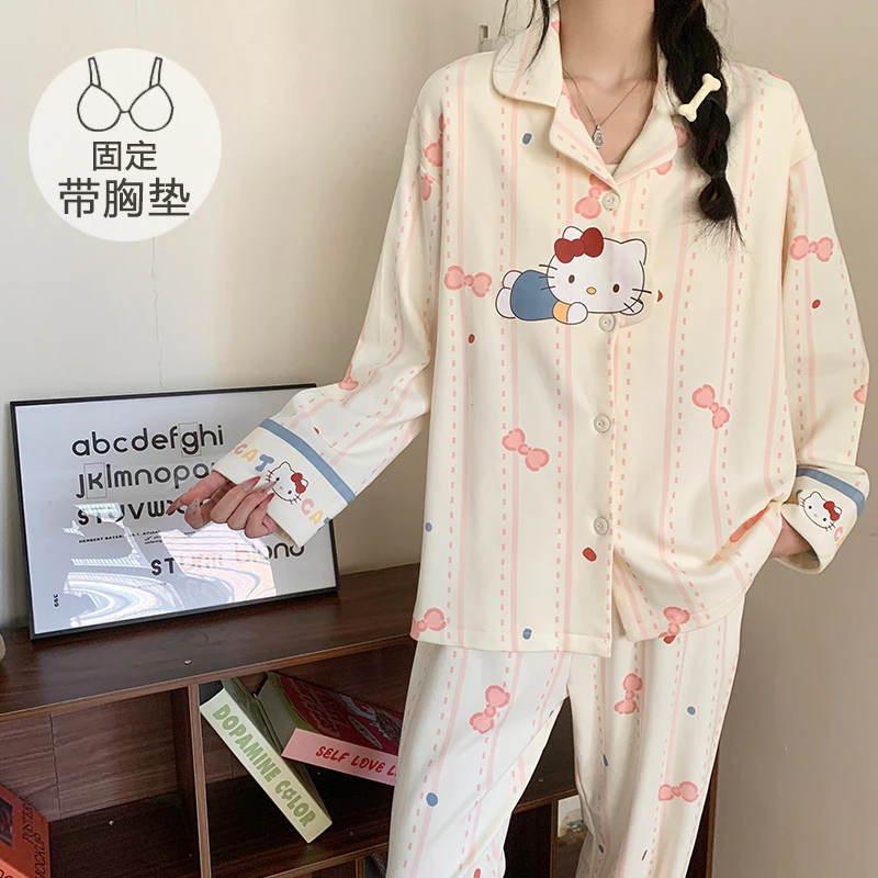 M-5XL Bộ Đồ Ngủ Có Đệm Nữ Plus Kích Thước Bộ Đồ Ngủ Mùa Thu Đông Dài Tay Đồ Ngủ Người Phụ Nữ Hoạt Hình Dễ Thương Mặc Nhà Mặc Mặc Ban Đêm