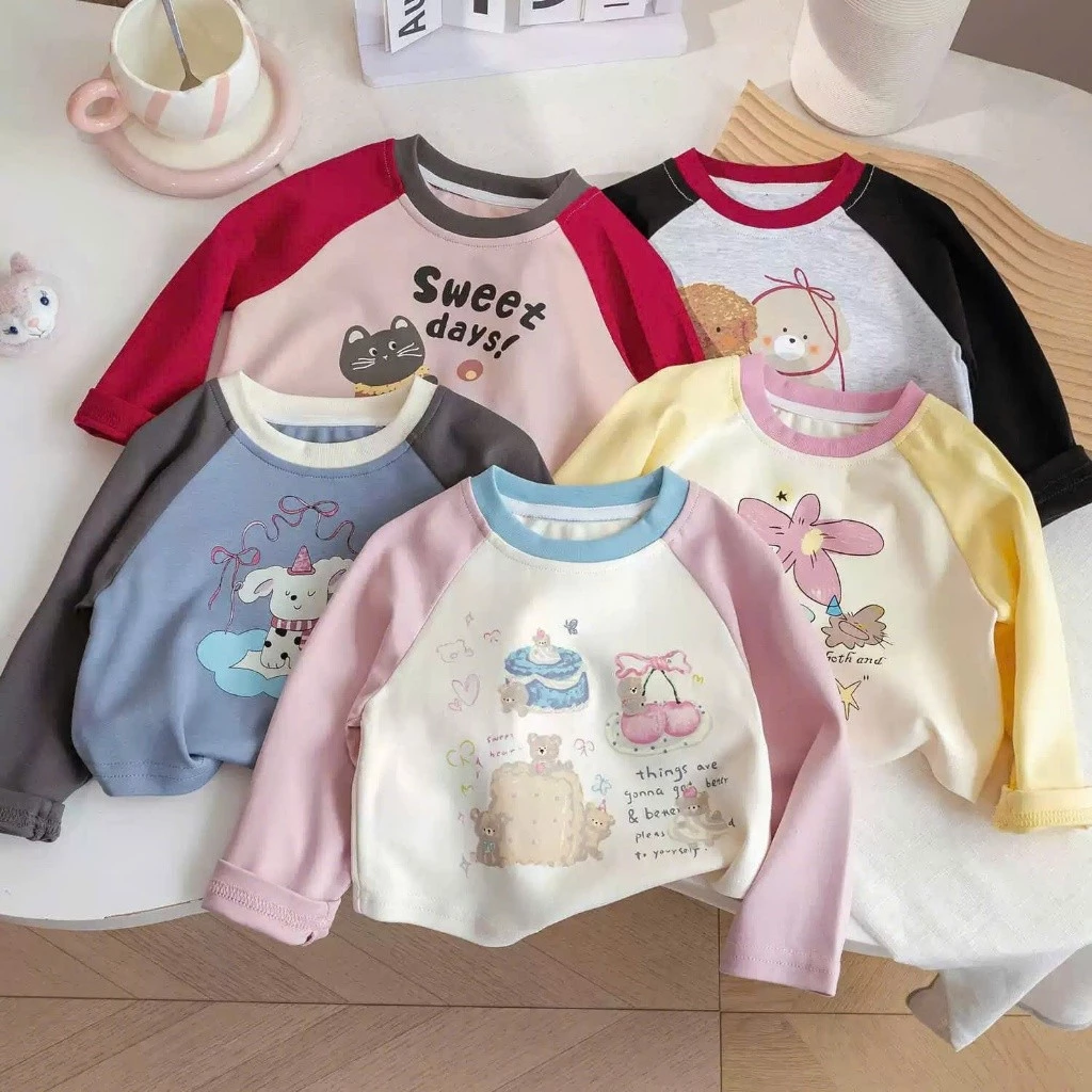 Áo Thun Thu Đông Bé Gái Size Đại 12kg - 65kg, Áo Cotton Dài Tay Cho Bé Gái Phong Cách Hàn Quốc, Áo Thu Đông Bé SweetDay