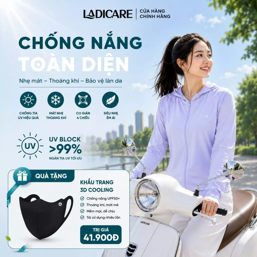 [TẶNG 3D COOLING] Áo Khoác Chống Nắng LADICARE Nam Nữ Dáng Che Phủ Toàn Diện, Vải Lạnh Mát, Chống Tia UV 99%