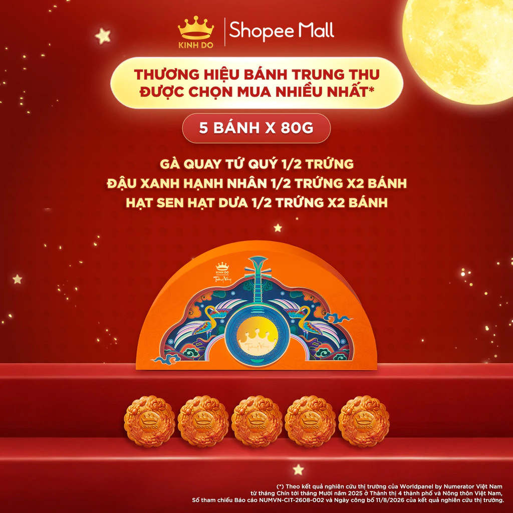 Hộp bánh trung thu Kinh Đô cao cấp - Trăng Vàng Hồng Ngọc Tường Vinh (5 bánh x 80g)