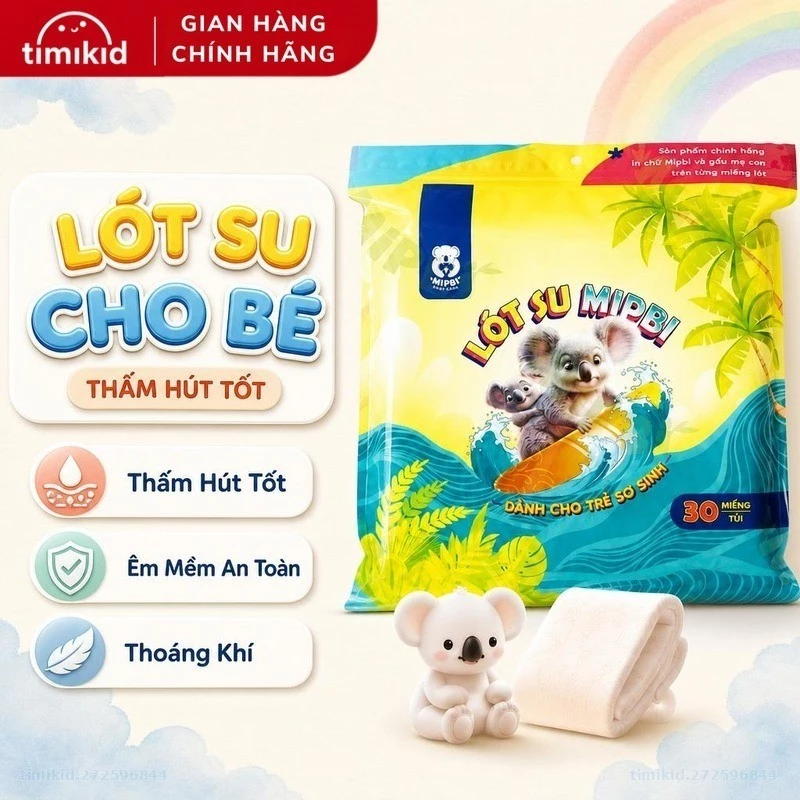 Lót Phân Su Sơ Sinh Mipbi Miếng lót phân su cho bé sơ sinh 3 lớp Gói 30 Miếng LS-01