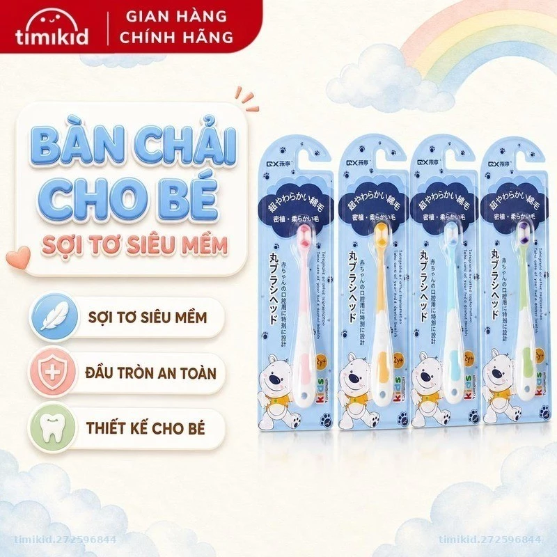 Bàn Chải Đánh Răng Sợi Tơ Siêu Mềm An Toàn Không Gây Chảy Máu Chân Răng Cho Bé 1-4 Tuổi