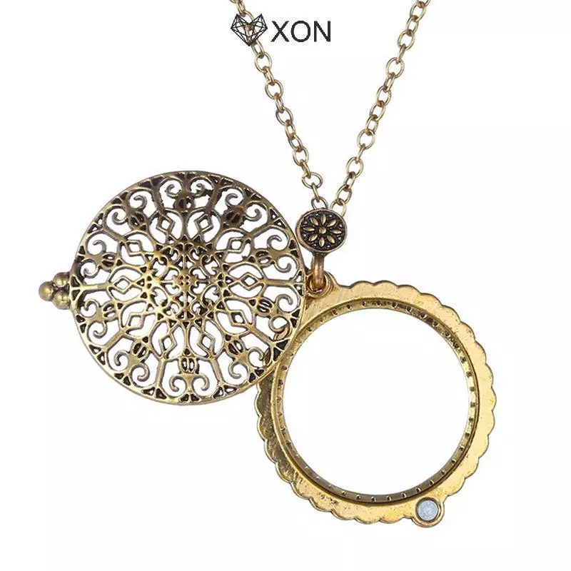 [XON] Kính lúp dây chuyền cổ điển Mặt dây chuyền vòng cổ nóng Quà tặng bà ngoại Kính lúp kim loại [Mina]