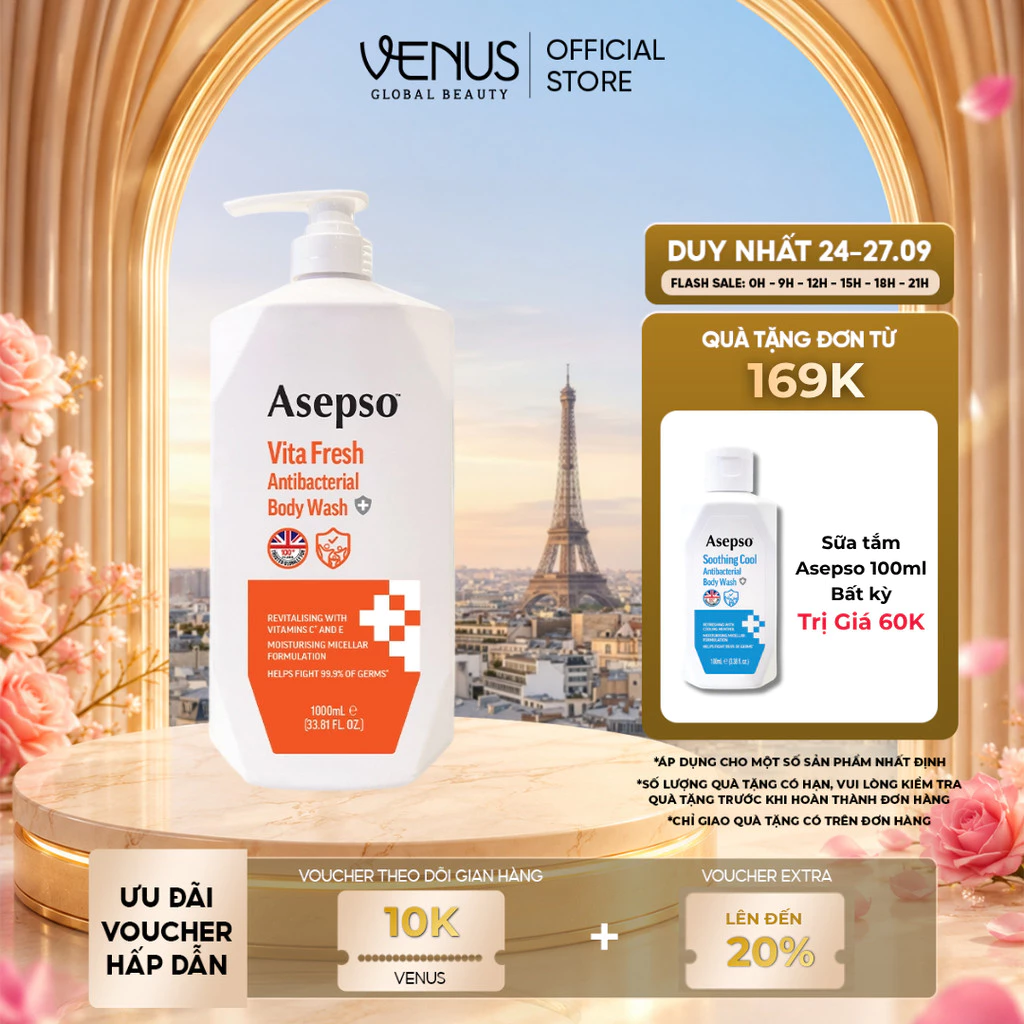 [MUA LÀ CÓ QUÀ] Sữa tắm kháng khuẩn ASEPSO dưỡng sáng da bổ sung Vitamin C & E