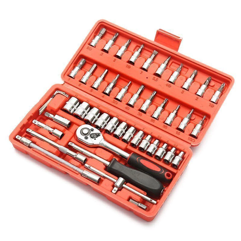 Bộ dụng cụ 46 chi tiết đa năng cao cấp, tay vặn siết ốc linh hoạt,thép không gỉ, hộp đựng tiện lợi, sửa chữa ôtô xe máy