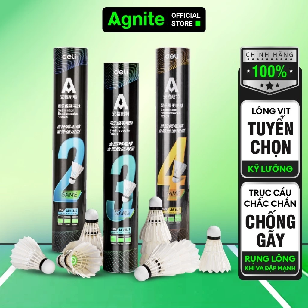 [MUA 3 GIẢM 30%] Quả cầu lông Agnite chính hãng, ống cầu lông vũ siêu bền, chịu va đập tốt, bổng