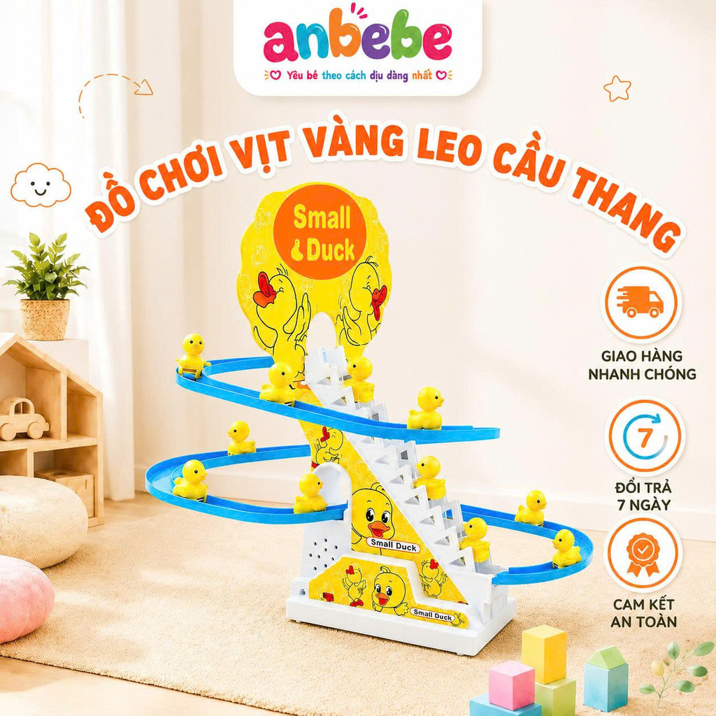 Đồ chơi Vịt vàng leo cầu thang có nhạc & đèn LED – Cầu trượt ANBEBE giúp bé…