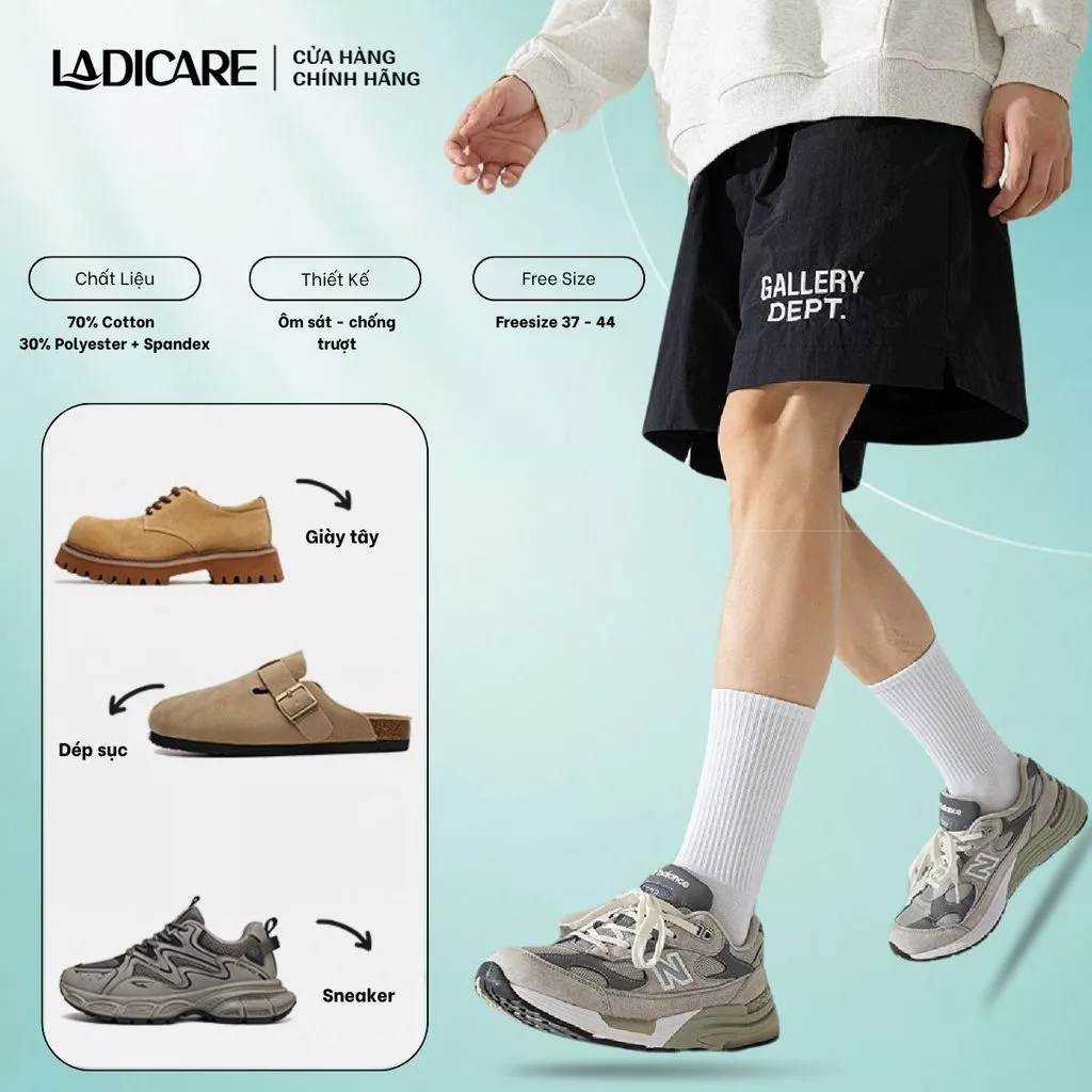 Tất vớ trơn cổ trung LADICARE vải cotton có lưới thoáng khí thấm hút tốt, chống hôi chân, dày dặn êm ái