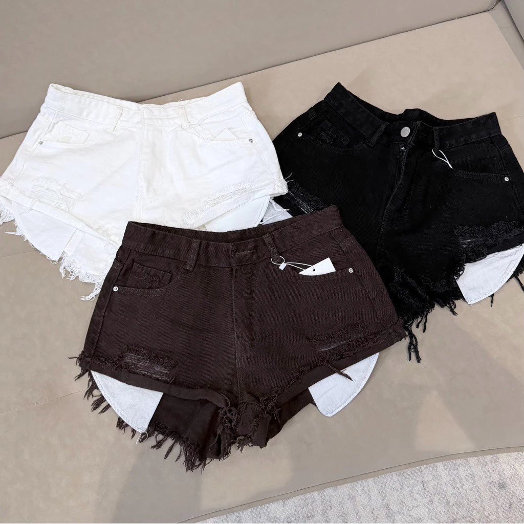 Quần Short Jeans Nữ Quần Bò Nữ Lưng Cao Túi Dài Đủ Màu Chất Vãi Dày Dặn