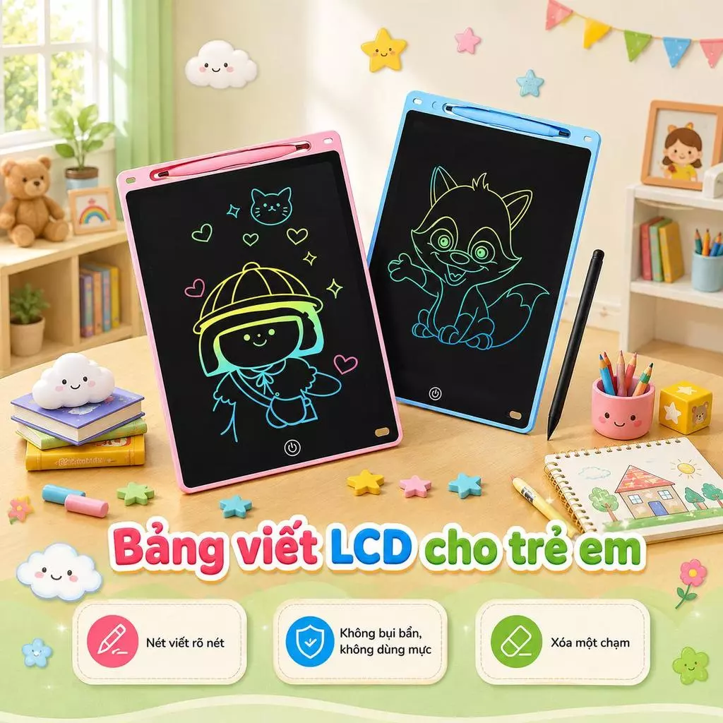 Bảng Viết Điện Tử LCD Cho Bé Xóa Nhanh 1 Nút Bấm Dùng Để Vẽ Học Chữ Phát Triển Sáng Tạo - GD359