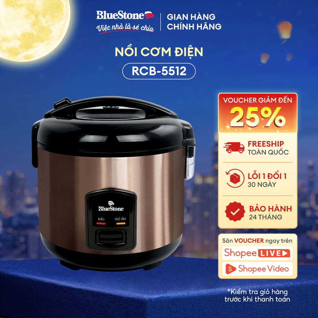 Nồi Cơm Điện Nắp Gài BlueStone RCB-5512 500W 1.2 Lít