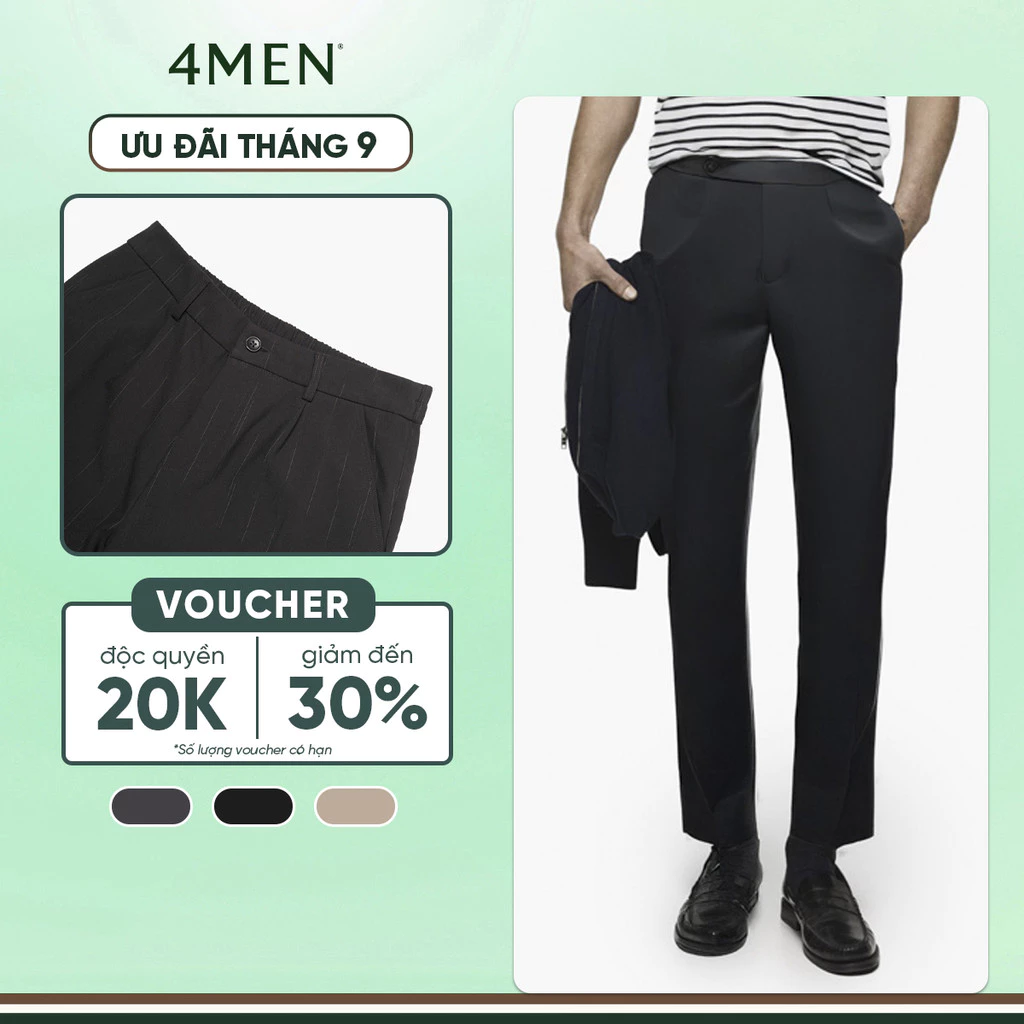 Quần Tây Nam Sidetab 2 Bên Trơn Form Slimfit 4MEN QT069 vải mềm mịn đai quần nhọn lệch bên tôn dáng, công sở trẻ trung
