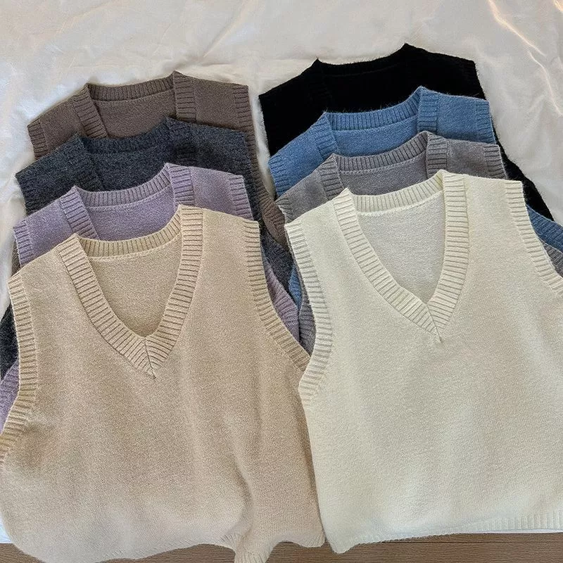 Áo Gile Knit Cổ V Cơ Bản Phong Cách Học Đường Jk Dành Cho Nữ Mặc Phối Lớp Sang Trọng Màu Đen Xám Xanh Hồng Trắng Vàng
