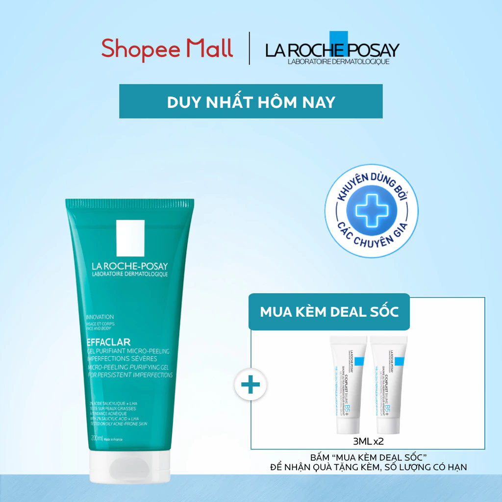 Gel rửa mặt và tắm cho da dầu mụn La Roche Posay Effaclar Micro-Peeling Purifying Gel 200ml