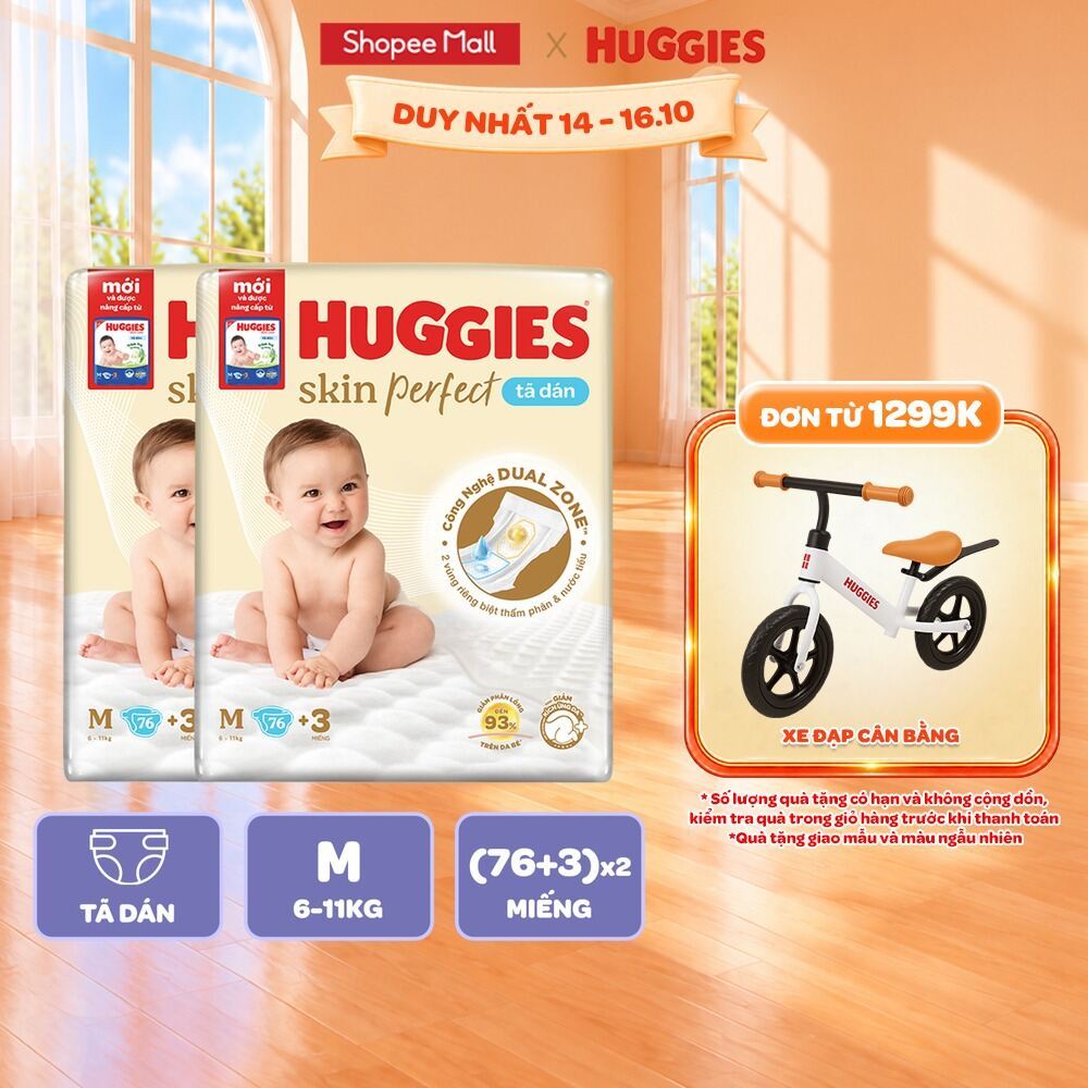 Combo 2/ Combo 3 Tã/Bỉm dán sơ sinh Huggies Skin Perfect NB70/S54/S80/M76