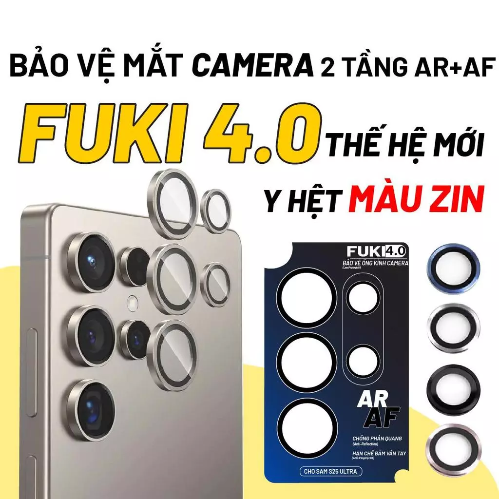 Cường lực bảo vệ camera FUKI 4.0 AR AF 2 tầng cho Samsung s26 ultra s25 plus s24 s23 s22 siêu trong suốt, chống chói