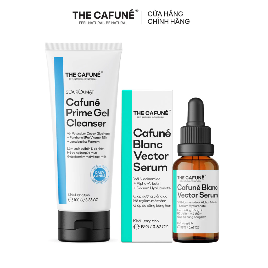 [COMBO GIẢM 37%] Bộ Đôi Dưỡng Trắng Cafuné: Sữa Rửa Mặt Prime 100g + Serum Dưỡng Trắng Blanc Vector 19ml
