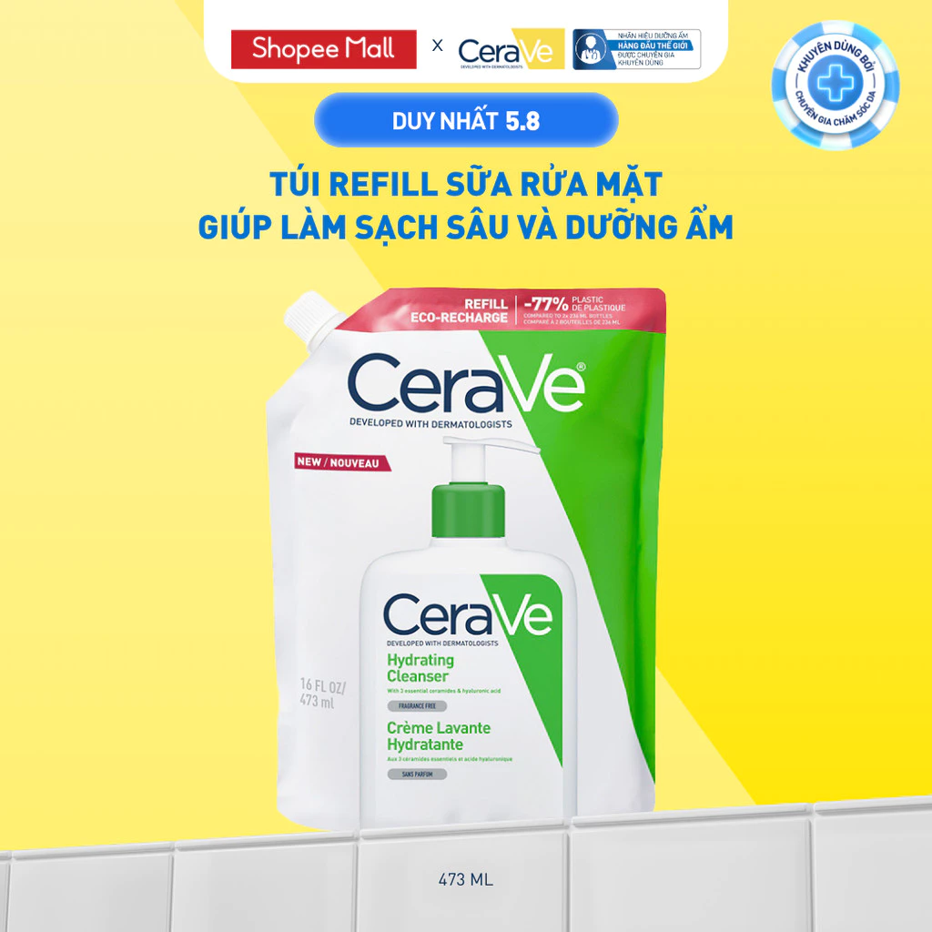 Túi nạp CeraVe Hydrating Cleanser 473 ml cho da thường đến da khô trên Shopee