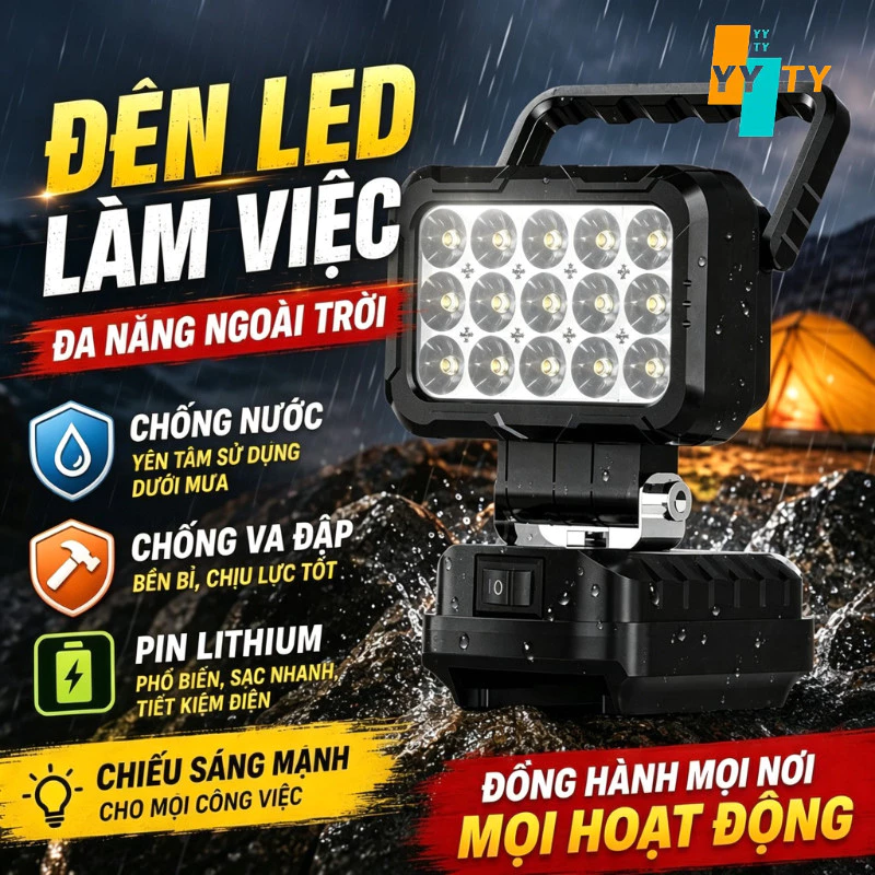 Đèn Pha Led Cầm Tay Kiêm Sạc Dự Phòng 2 Trong 1 Đa Năng 2 Cổng Usb Chống Nước