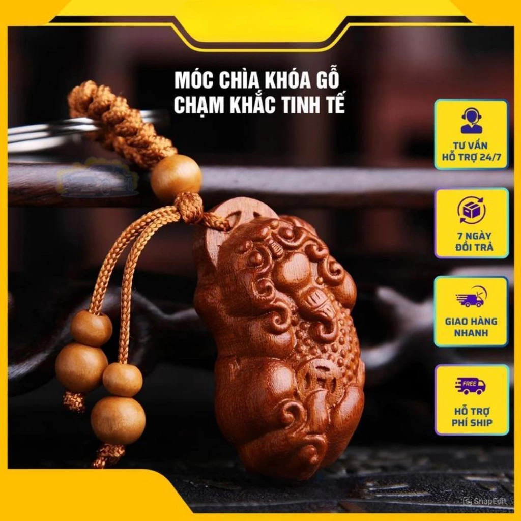 Móc Khóa Ô Tô Bằng Gỗ Chạm Khắc Tinh Tế Móc Chìa Khoá Treo Xe, Phong Thủy May Mắn, Bình An