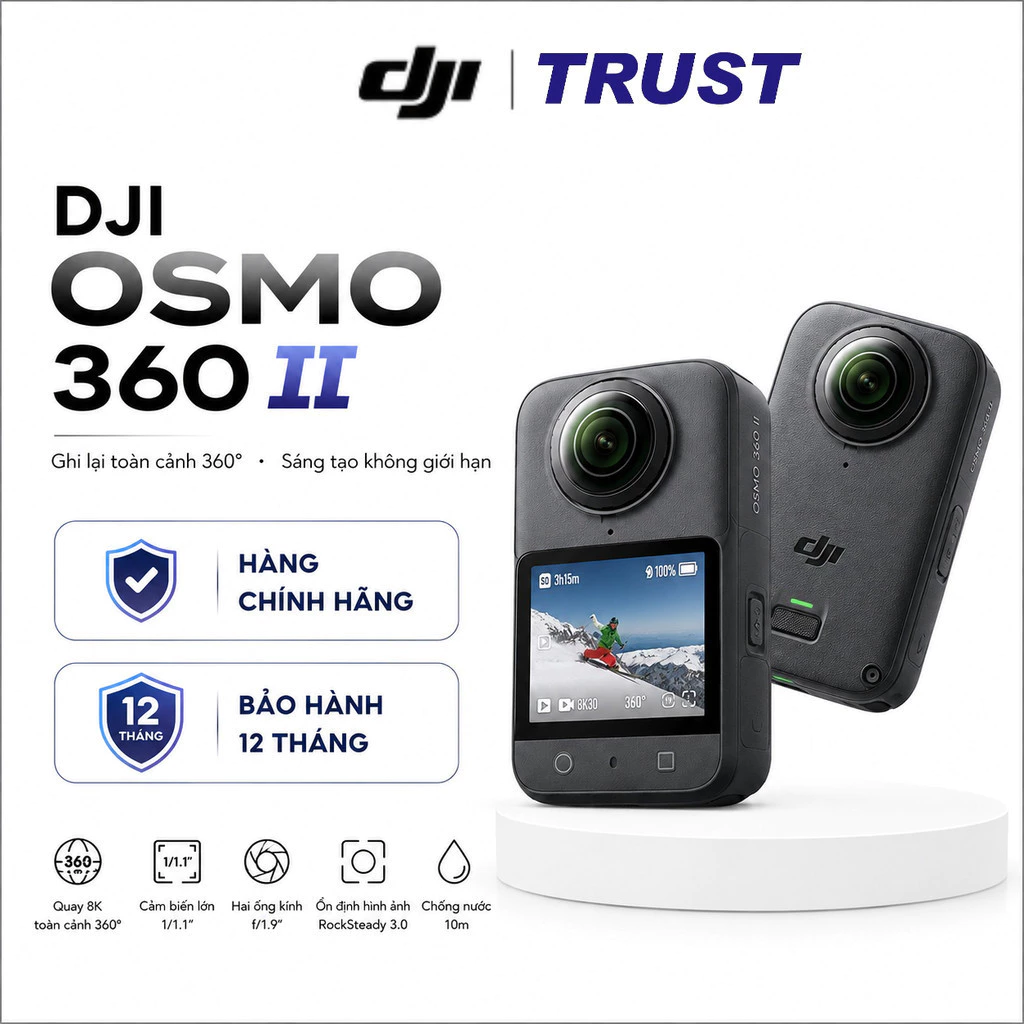 DJI Osmo 360 II - Camera 360° cảm biến kép 1/1.1", quay 8K/60fps - Bộ nhớ trong 105GB - Chính hãng