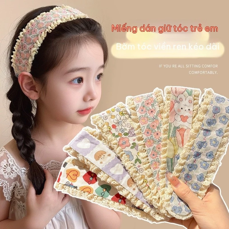 Băng Đô Dán Tóc Mái Viền Ren Hoa Nhí Cho Bé Gái, Giữ Tóc Gọn Không Đau Đầu
