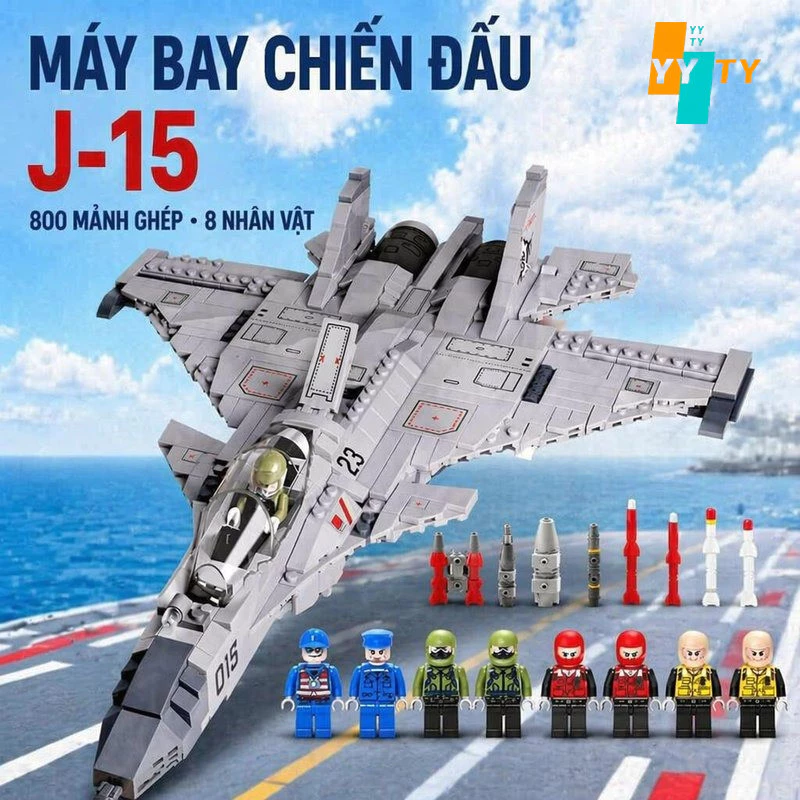 Mô hình lắp ráp máy bay chiến đấu J-15 cỡ lớn dài 50cm chất liệu ABS an toàn tặng kèm 8 nhân vật mini cho bé