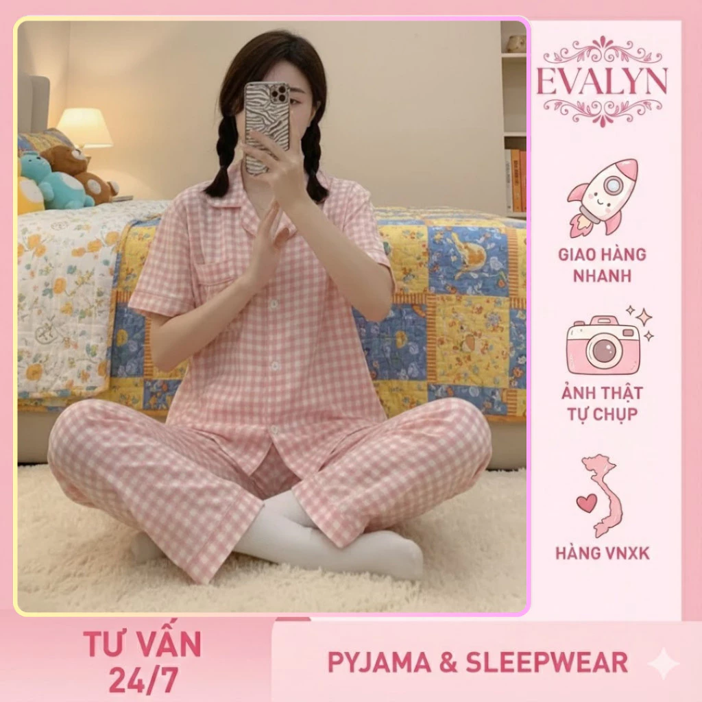 Đồ Ngủ Nữ Caro Hồng - Pijama Mặc Nhà Họa Tiết Nhẹ Nhàng Chất Mềm Siêu Mịn Mát Full Size B16628