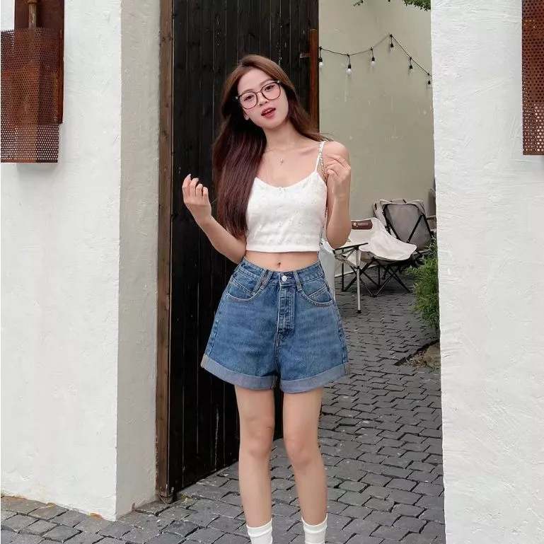 Quần short jean nữ lưng cao gập lai THE C.I.U, quần denim ngắn basic dáng trẻ trung dễ phối đồ – Sinju Short