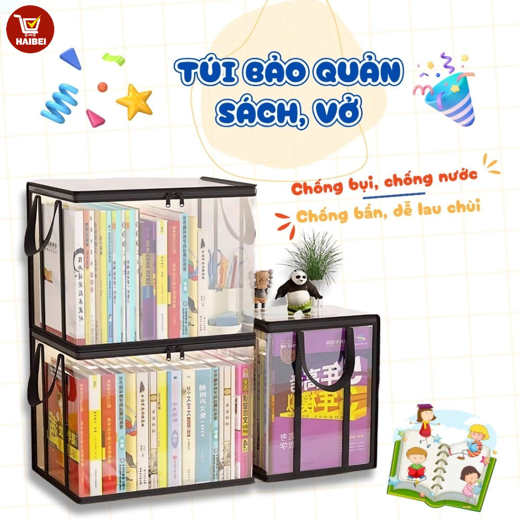 Túi đựng đồ hình vuông, làm bằng nhựa trong suốt, dày dặn, dung tích lớn, chống thấm nước, có thể đựng sách.