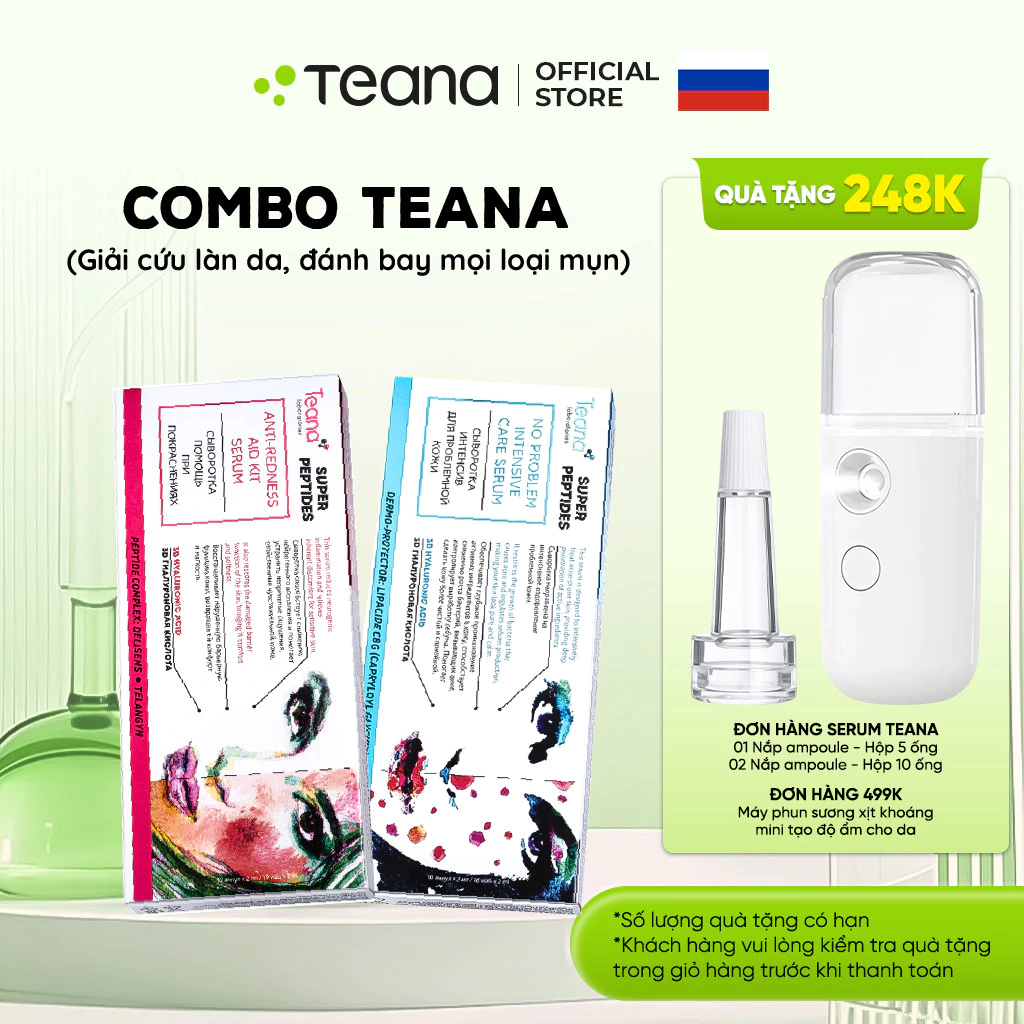 Combo Serum PEPTIDES TEANA Anti-redness & No problem giải cứu làn da, đánh bay mọi loại mụn 2ml (5 ống/10 ống)