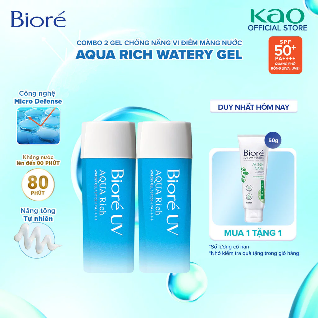 Combo 2 Biore UV Aqua Rich Watery Gel Chống Nắng Màng Nước Dưỡng Ẩm SPF50+/PA++++ 90ml