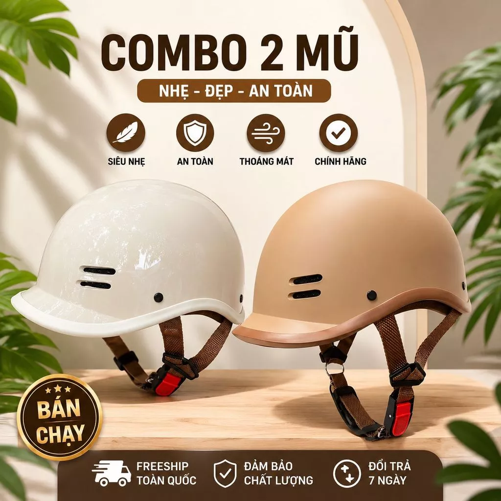 [ĐẠT CHUẨN] Combo 2 Mũ Bảo Hiểm Cá Heo Nửa Đầu Thời Trang Cho Nam Nữ, Quà Tặng Ý Nghĩa Nhiều Màu Cho Bạn Thân, Người Yêu