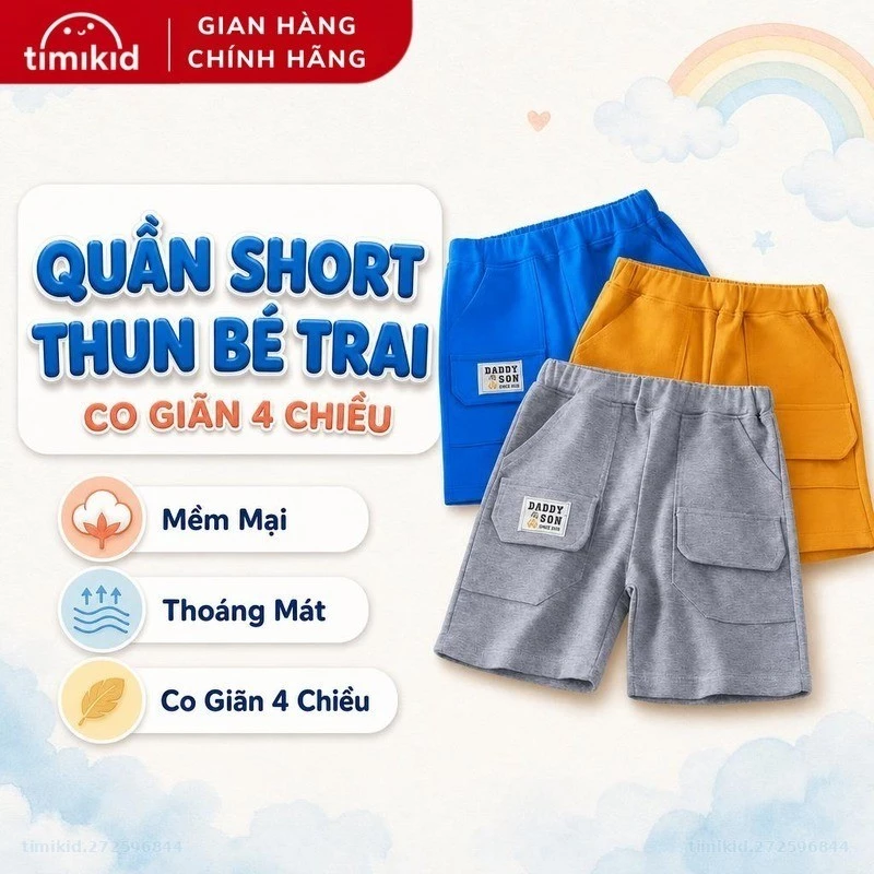 Quần short thun bé trai cotton co giãn 4 chiều, thoáng mát, mềm mại - Timikid