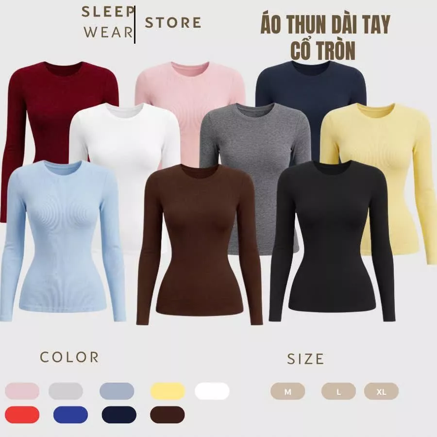 [MÀU MỚI] ÁO THUN DÀI TAY NỮ ÔM BODY CỔ TRÒN BASIC TÔN DÁNG THẮT EO