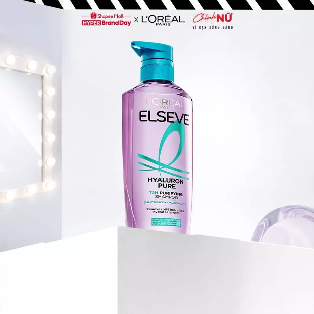 Dầu gội nhẹ bồng mái tóc 72H Elseve HA Pure cho da đầu dầu hoặc Moist cho da đầu khô 620ML
