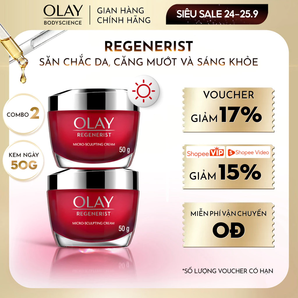 [LIVE] Combo 2 Kem Dưỡng OLAY Regenerist Ban Ngày Tái Tạo Da Chống Lão Hóa Kem Dưỡng 50g mẫu ngẫu nhiên