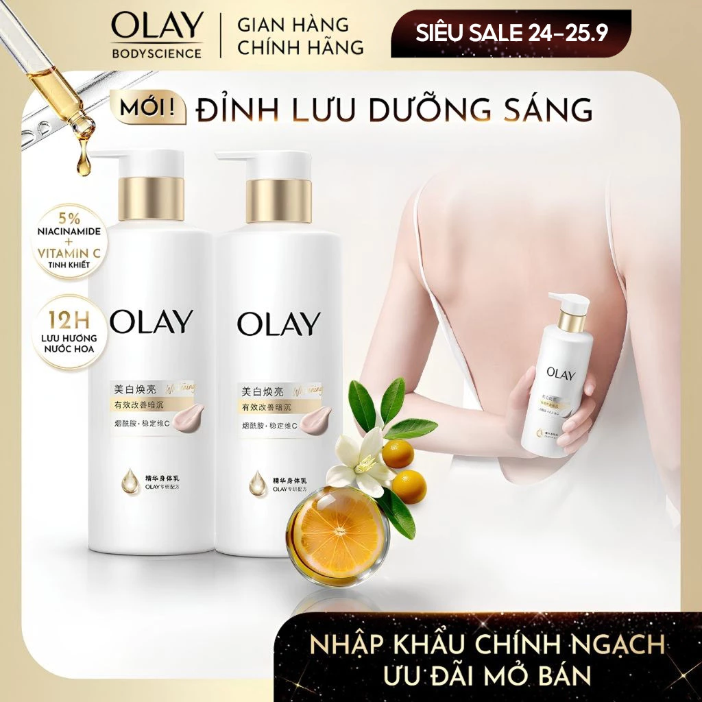 [LIVE] Combo 2 Sữa Dưỡng Thể Sáng Da Olay Hương Nước Hoa Với 5% Niacinamde & Vitamin C 260G