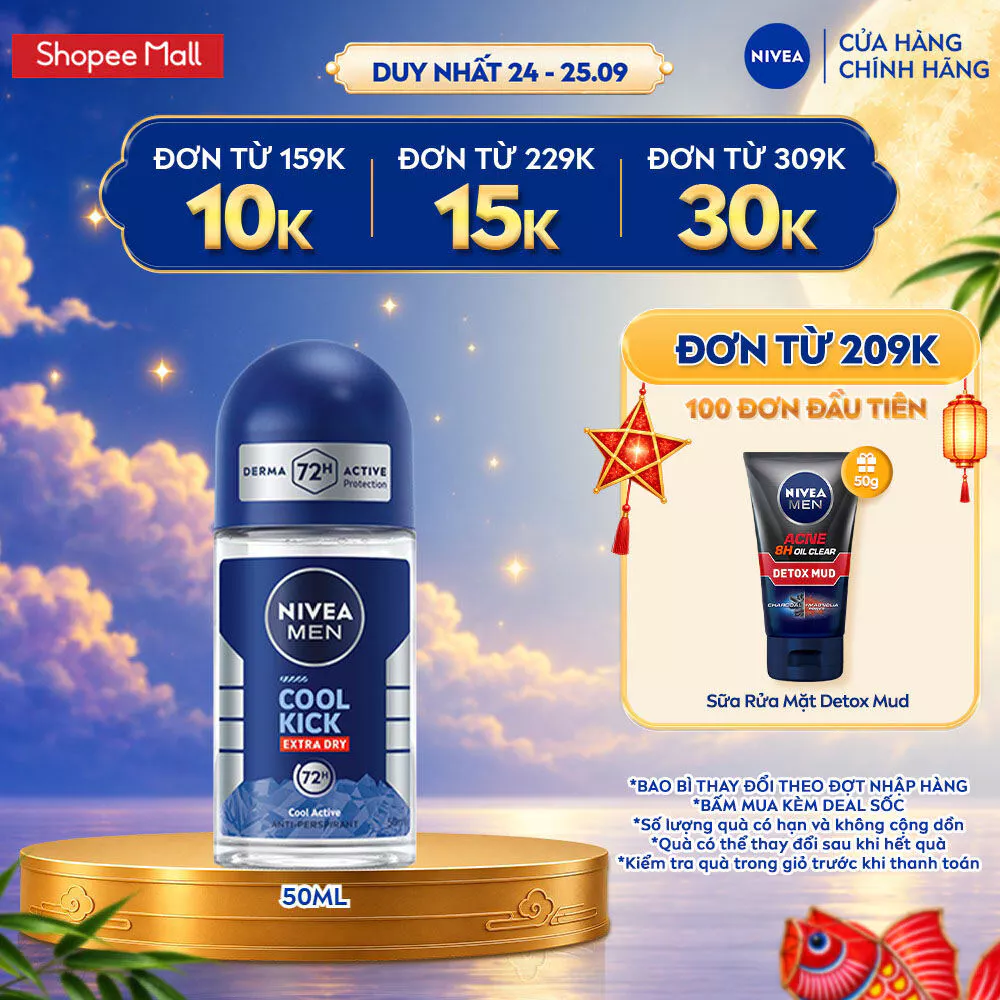 Lăn Khử Mùi Nam NIVEA MEN 50ml Ngăn Mồ Hôi, Khô Thoáng - Silver Protect/Cool Kick/Dry Impact