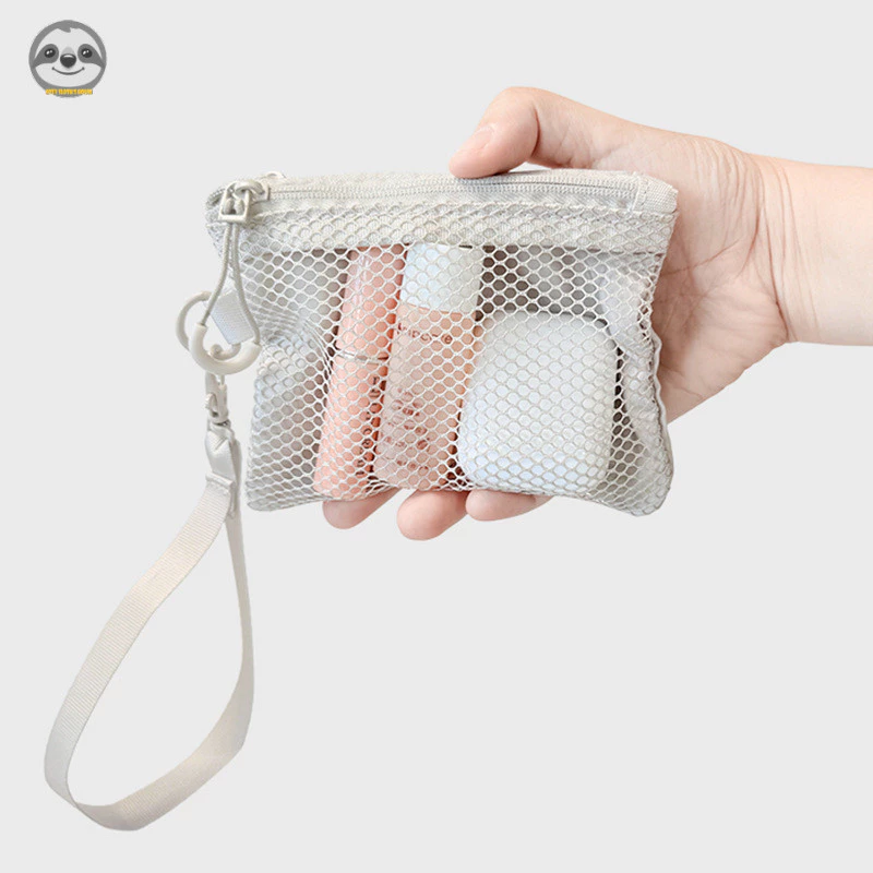 Phong cách Nhật Bản Muji Style / Túi lưu trữ dây kéo đôi lưới di động / Túi vệ sinh đi chơi di động / lưu trữ du lịch / Túi đựng mỹ phẩm lưới / Ví đựng tiền xu ly hợp nhỏ